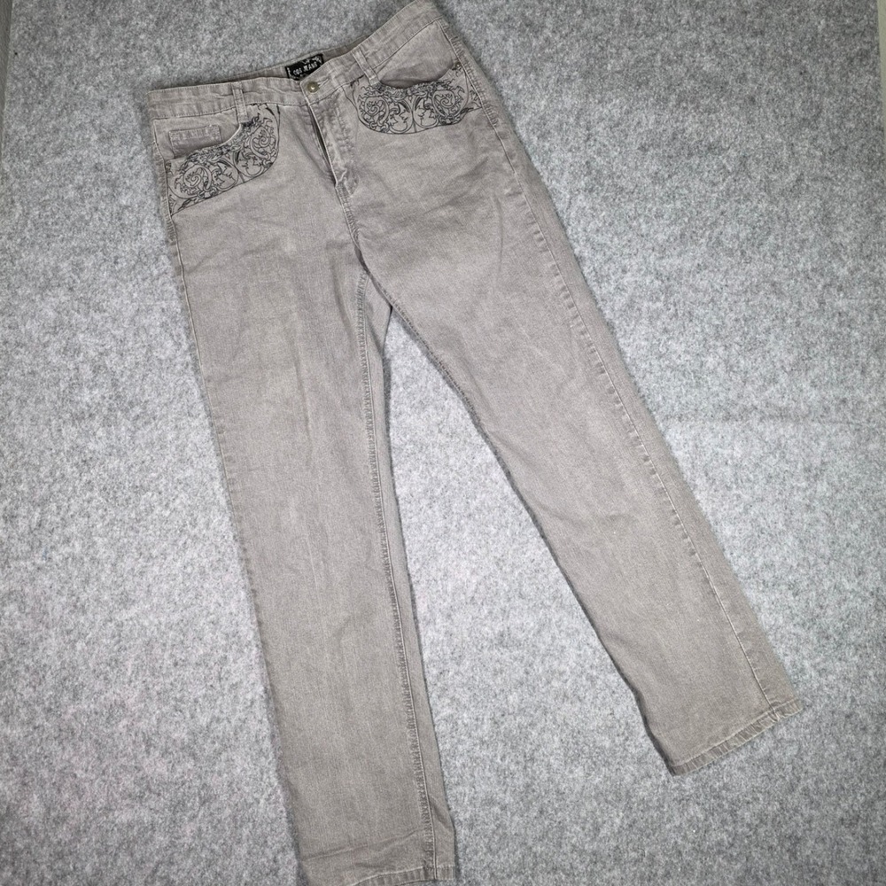 Vintage Cos Jeans Gray Straight Leg Tattoo Filigree Embroidered 12 McBling Y2K